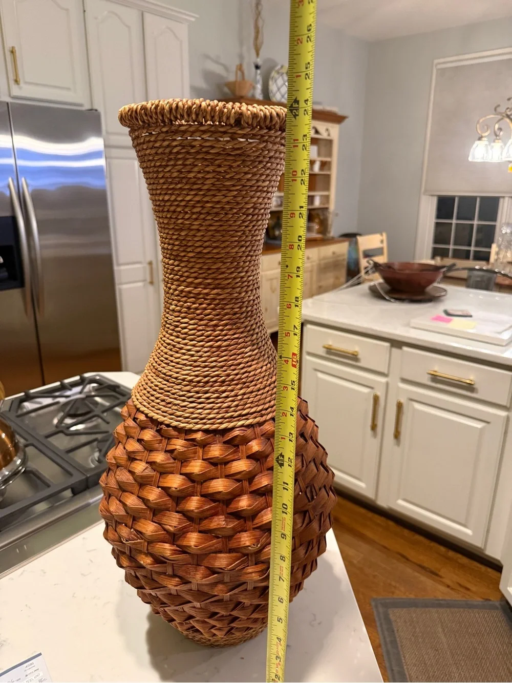 Large Natural Fiber Woven Floor Vase Seagrass/Rattan Boho Coastal 24”